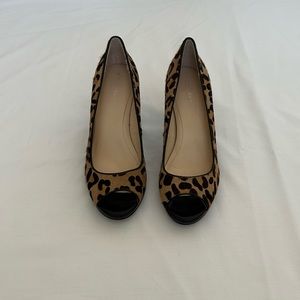 Calvin Klein Leopard Print Calf Hair Peep Toe Pumps